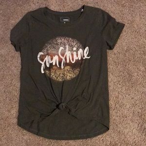 Knitted graphic tee shirt.